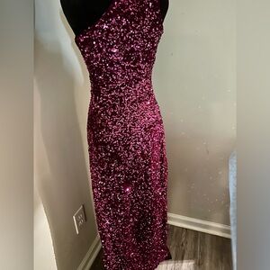 Lucy in the Sky dress in  deep magenta pink.